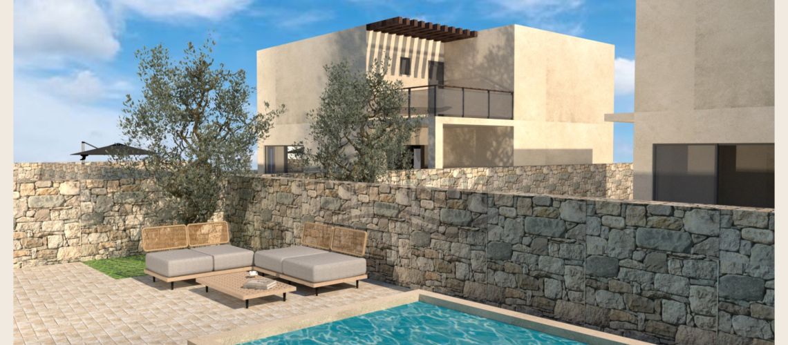Chania, Platanias. Zum Verkauf steht eine einzigartige 250 m² große Villa mit privatem Pool auf einem 338 m² großen Grundstück, nur 90 m von einem Sandstrand entfernt. property first image