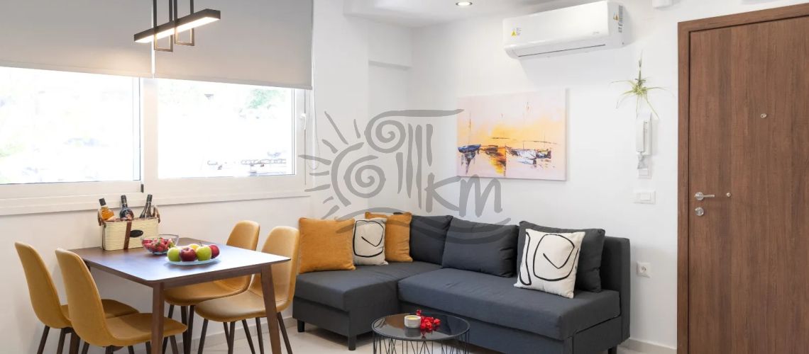 Heraklion, Kaminia. Zu vermieten ist eine neu gebaute Zweizimmerwohnung von 50 m² im Erdgeschoss, voll möbliert und mit Elektrogeräten ausgestattet. property first image